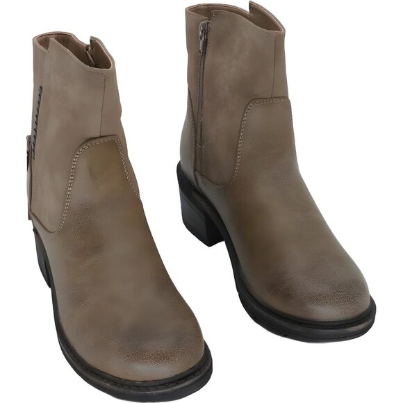 MUK LUKS Logger Niagara Taupe Ankle Boots Zip Block Heel Women US 6.5 - Picture 1 of 6